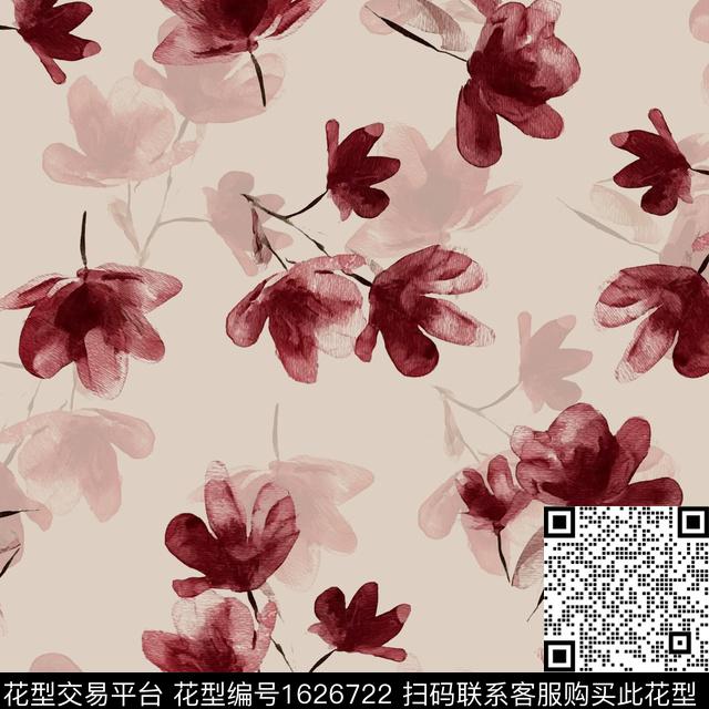 花卉水彩花卉影花数码印花华亿平台下载（图片编号: 1626722） - 瓦栏（Walan）