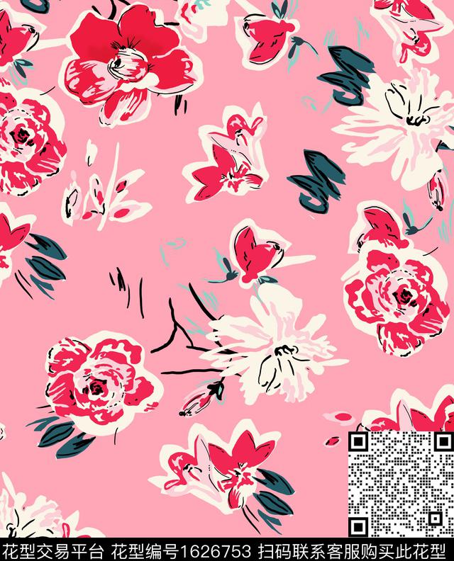 花卉抽象花卉数码印花华亿平台下载（图片编号: 1626753） - 瓦栏（Walan）