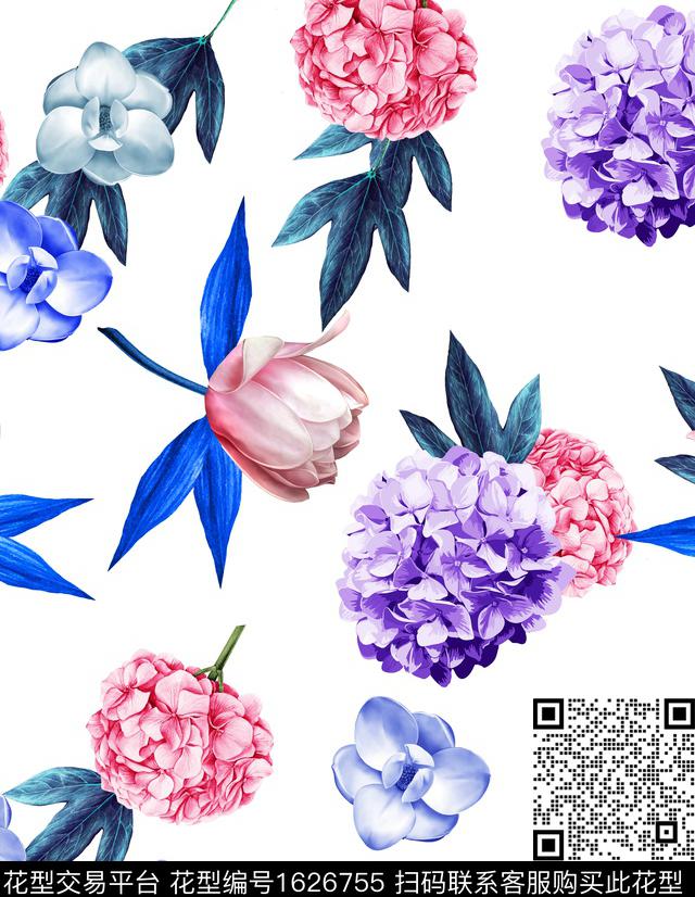 绣球花水彩花卉花卉数码印花华亿平台下载（图片编号: 1626755） - 瓦栏（Walan）