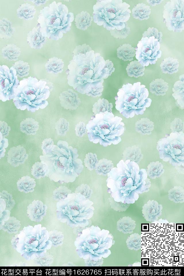 花卉水彩花卉牡丹数码印花华亿平台下载（图片编号: 1626765） - 瓦栏（Walan）