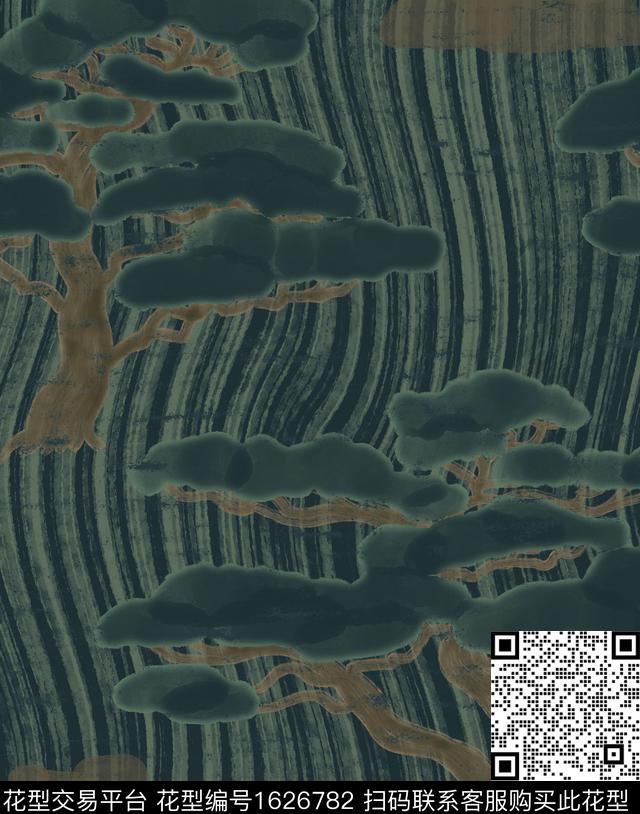 禅意古松中国风传统印花华亿平台下载（图片编号: 1626782） - 瓦栏（Walan）