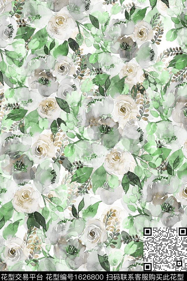 花卉水彩花卉满版花卉数码印花华亿平台下载（图片编号: 1626800） - 瓦栏（Walan）