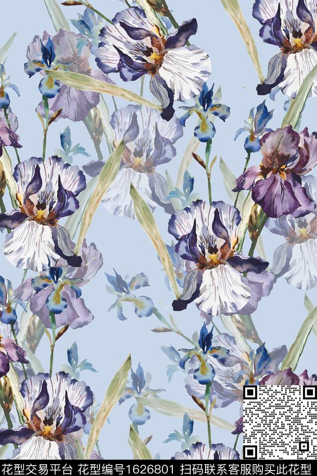 花卉水彩花卉影花数码印花华亿平台下载（图片编号: 1626801） - 瓦栏（Walan）
