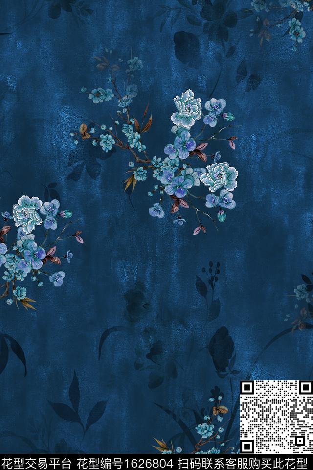 花卉复古香云纱数码印花华亿平台下载（图片编号: 1626804） - 瓦栏（Walan）