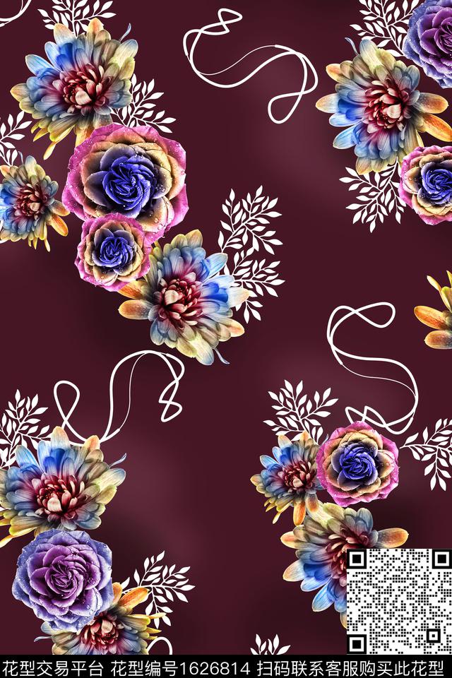 线条花卉中老年数码印花华亿平台下载（图片编号: 1626814） - 瓦栏（Walan）