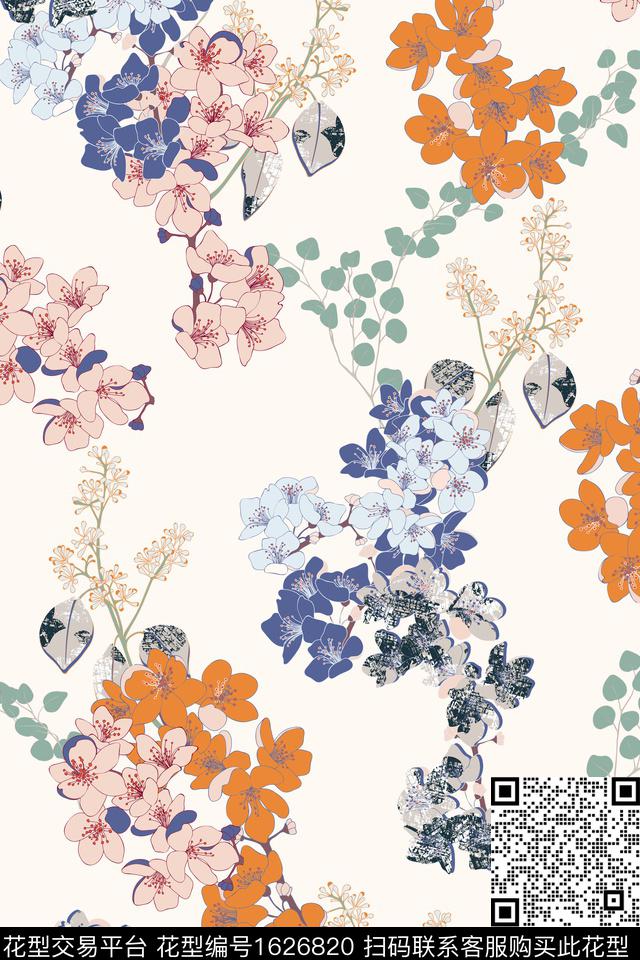 年轻女装平面花卉花卉数码印花华亿平台下载（图片编号: 1626820） - 瓦栏（Walan）