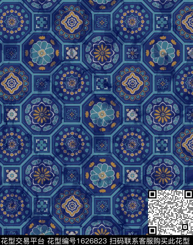 中国风民族风混合拼接数码印花华亿平台下载（图片编号: 1626823） - 瓦栏（Walan）