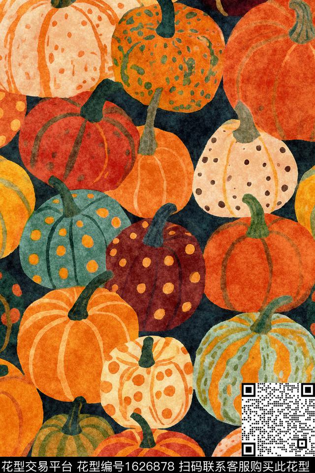 复古南瓜复活节数码印花华亿平台下载（图片编号: 1626878） - 瓦栏（Walan）