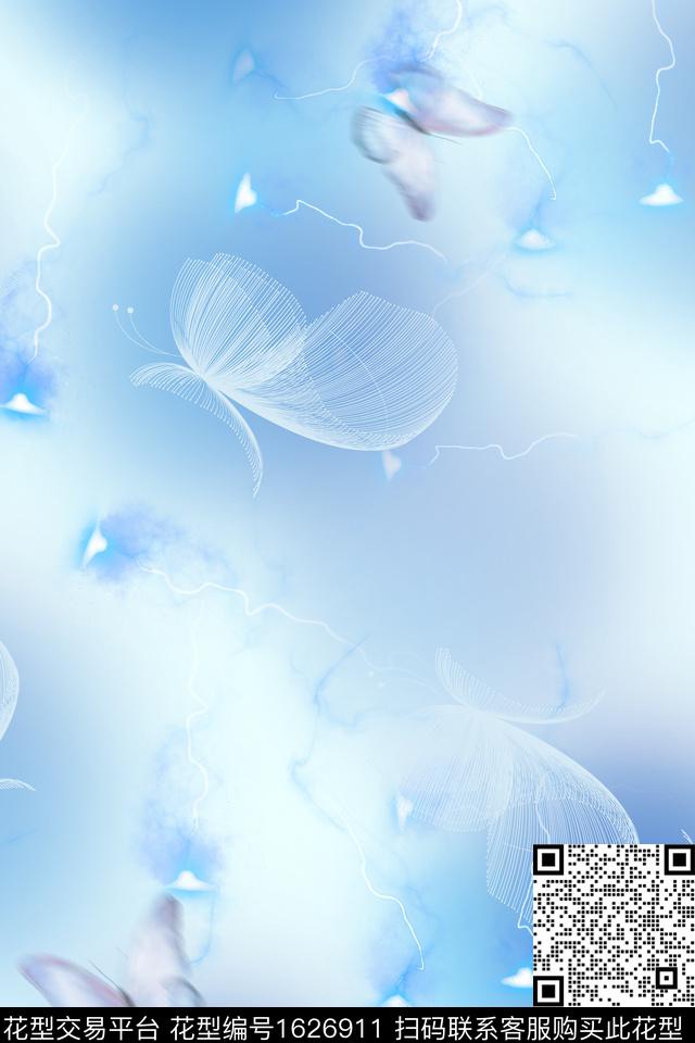 线条蝴蝶跳接数码印花华亿平台下载（图片编号: 1626911） - 瓦栏（Walan）