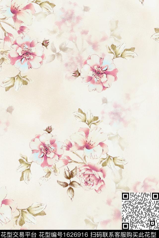 花卉影花跳接数码印花华亿平台下载（图片编号: 1626916） - 瓦栏（Walan）