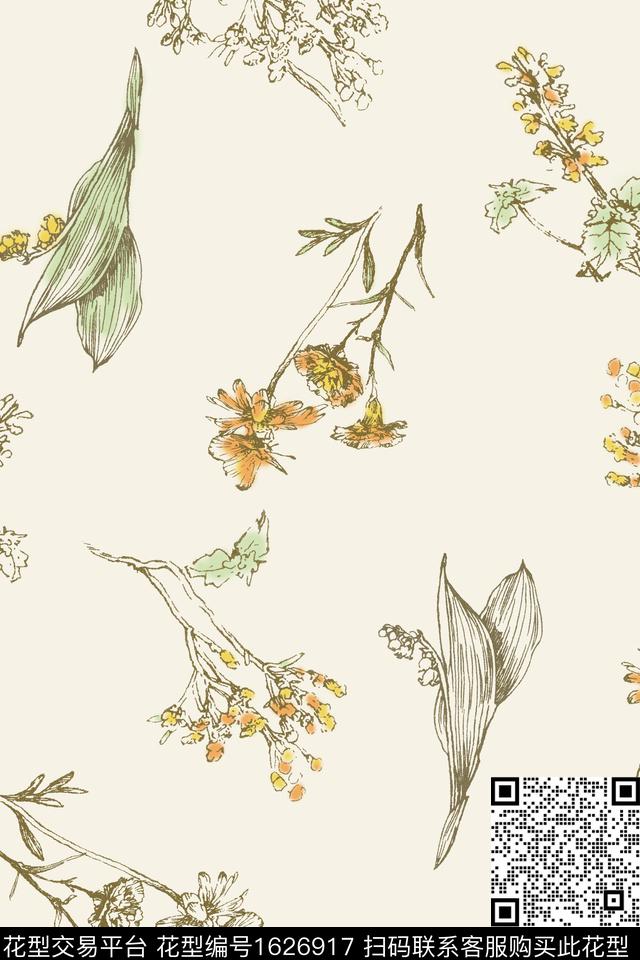 花卉清爽底花卉跳接数码印花华亿平台下载（图片编号: 1626917） - 瓦栏（Walan）