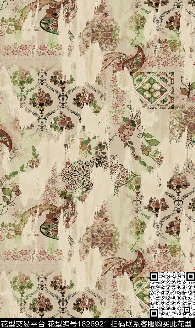 民族花卉民族风佩斯利数码印花华亿平台下载（图片编号: 1626921） - 瓦栏（Walan）