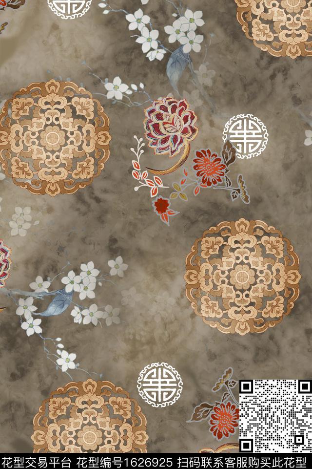 中国风真丝花卉数码印花华亿平台下载（图片编号: 1626925） - 瓦栏（Walan）