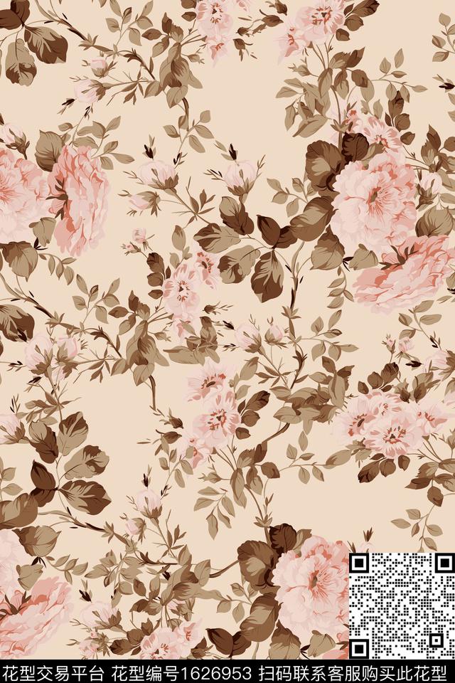 植物花卉复古数码印花华亿平台下载（图片编号: 1626953） - 瓦栏（Walan）