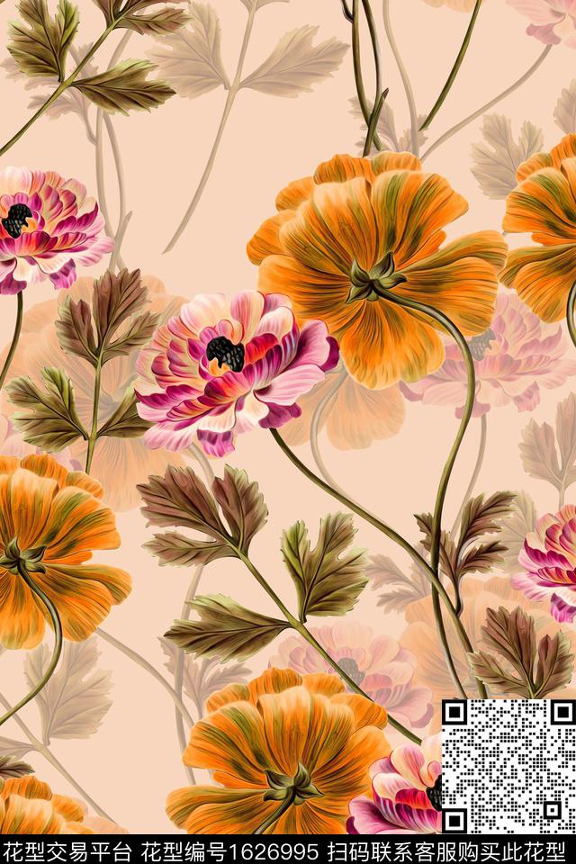 花卉大花影花数码印花华亿平台下载（图片编号: 1626995） - 瓦栏（Walan）