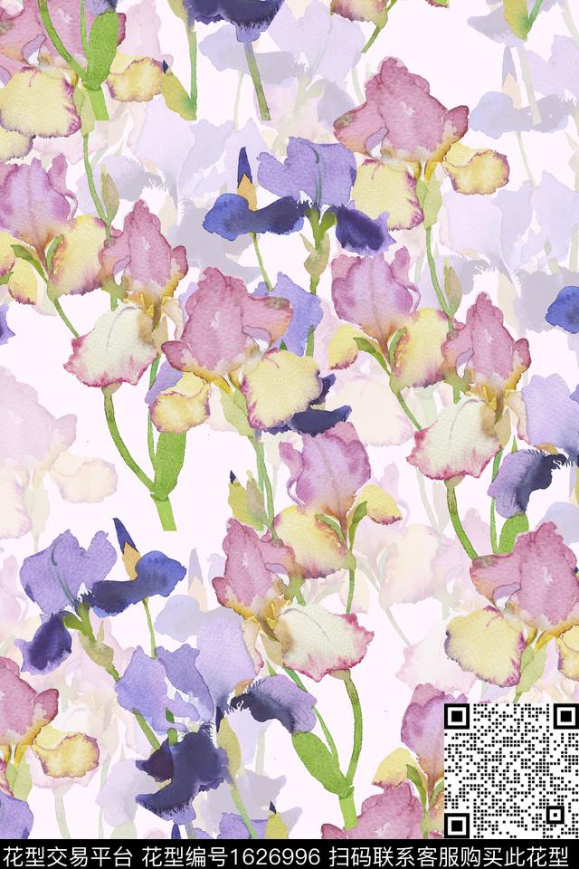 水彩花卉影花花卉数码印花华亿平台下载（图片编号: 1626996） - 瓦栏（Walan）