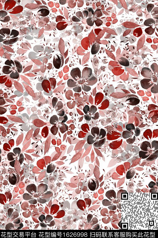 花卉满版散花水彩花卉数码印花华亿平台下载（图片编号: 1626998） - 瓦栏（Walan）
