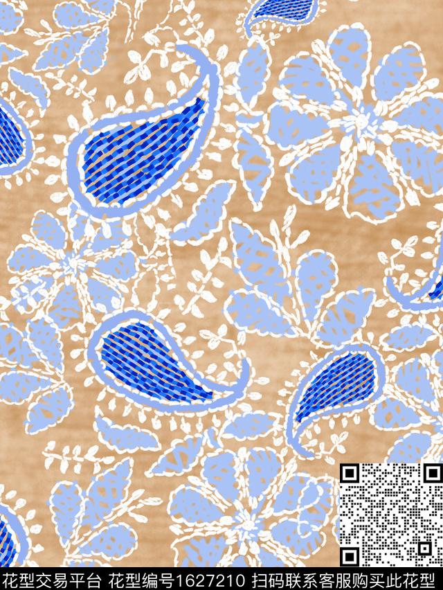 花卉民族风佩斯利数码印花华亿平台下载（图片编号: 1627210） - 瓦栏（Walan）