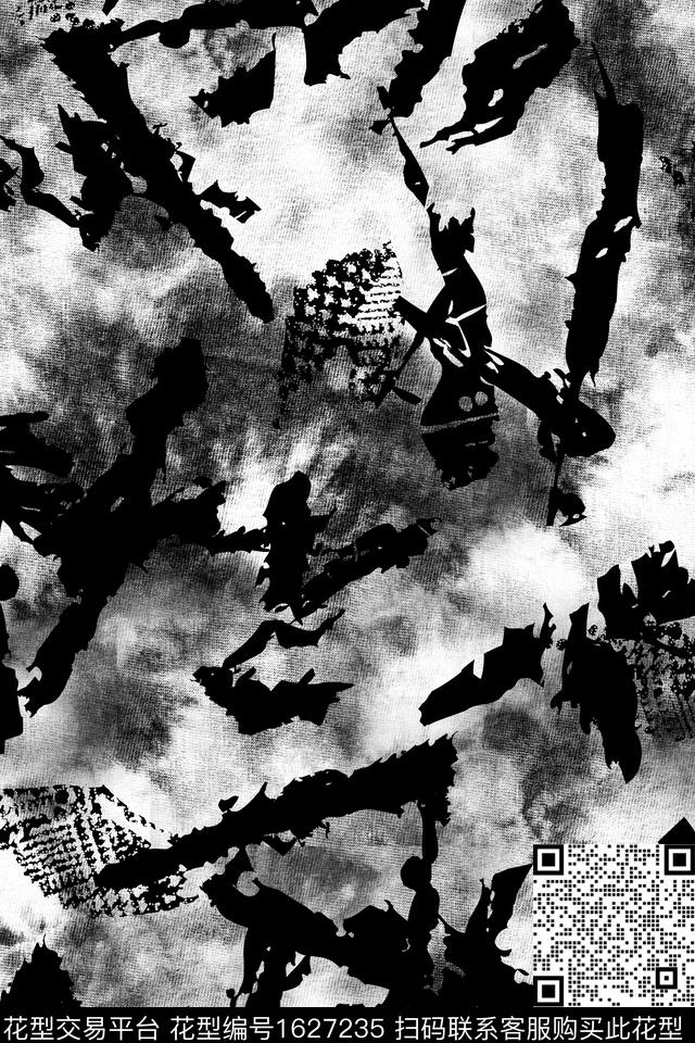 黑白华亿平台男装抽象数码印花华亿平台下载（图片编号: 1627235） - 瓦栏（Walan）