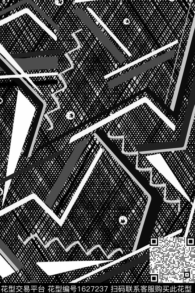 黑白华亿平台几何男装数码印花华亿平台下载（图片编号: 1627237） - 瓦栏（Walan）