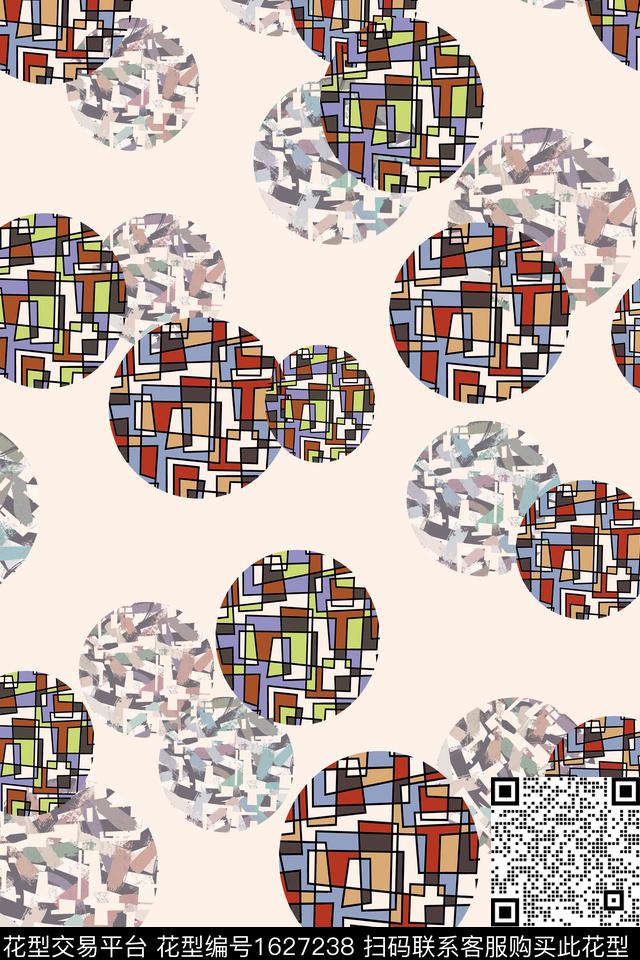 几何圆形混合拼接数码印花华亿平台下载（图片编号: 1627238） - 瓦栏（Walan）