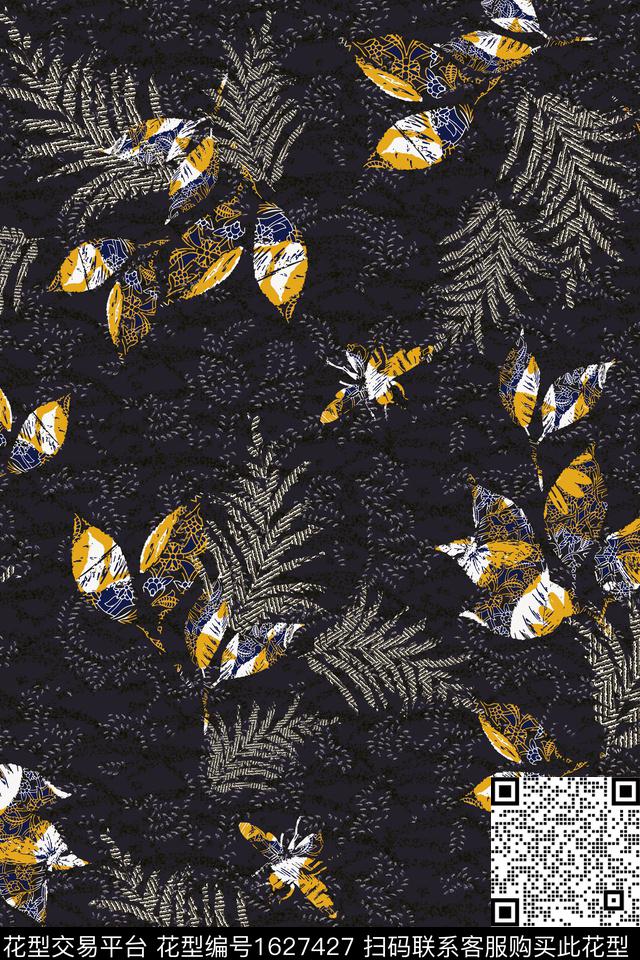 蜜蜂中老年绿植树叶数码印花华亿平台下载（图片编号: 1627427） - 瓦栏（Walan）