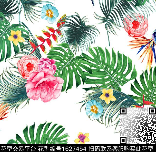 热带龟背竹棕榈叶数码印花华亿平台下载（图片编号: 1627454） - 瓦栏（Walan）