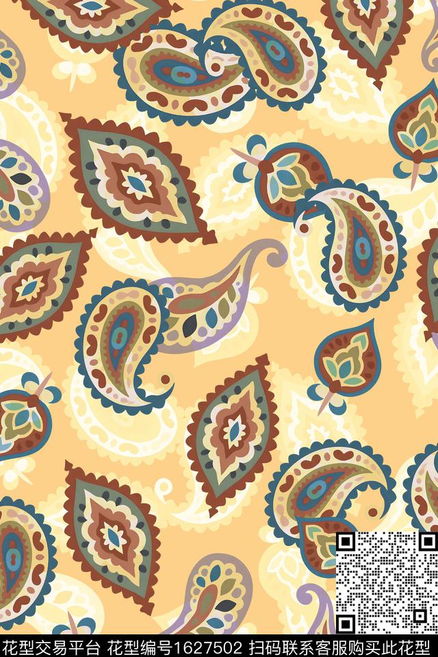 佩斯利民族风手绘数码印花华亿平台下载（图片编号: 1627502） - 瓦栏（Walan）