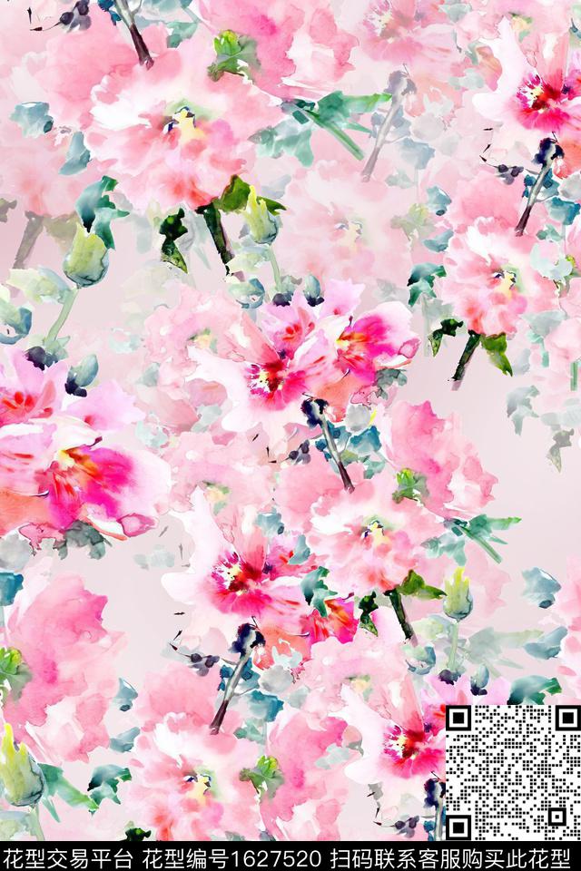 花卉水彩花卉影花数码印花华亿平台下载（图片编号: 1627520） - 瓦栏（Walan）
