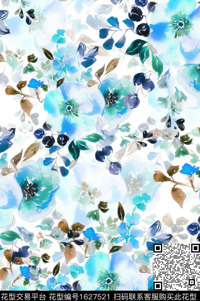 花卉水彩花卉影花数码印花华亿平台下载（图片编号: 1627521） - 瓦栏（Walan）