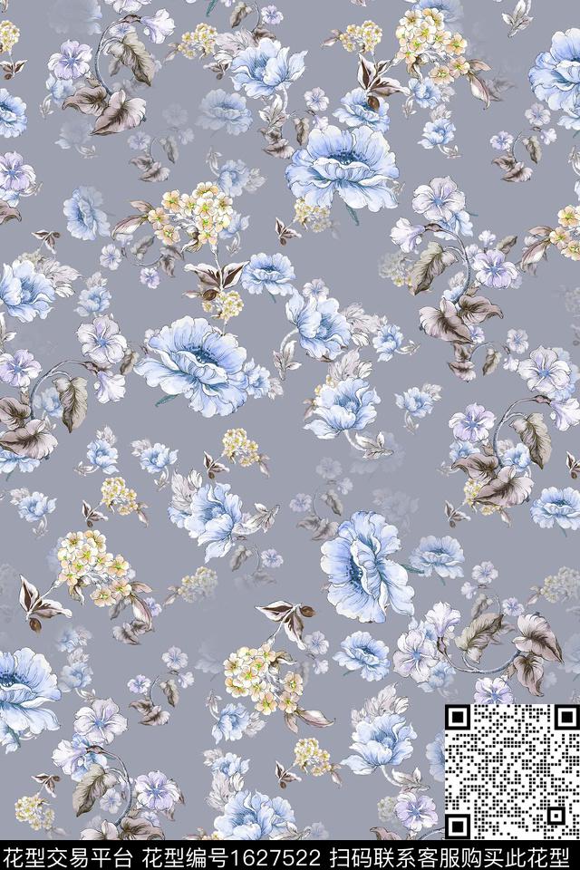 花卉水彩花卉影花数码印花华亿平台下载（图片编号: 1627522） - 瓦栏（Walan）