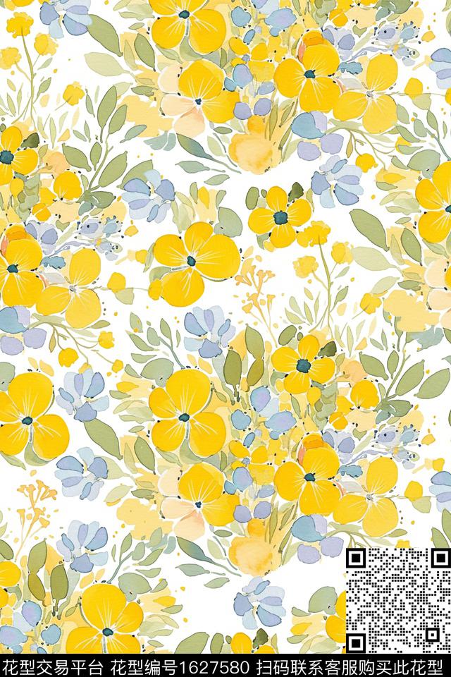 花卉春夏华亿平台水彩花卉数码印花华亿平台下载（图片编号: 1627580） - 瓦栏（Walan）