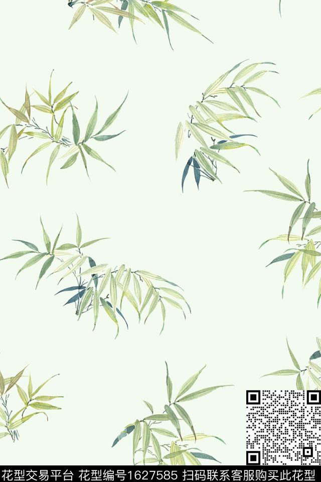中国风绿色竹子数码印花华亿平台下载（图片编号: 1627585） - 瓦栏（Walan）