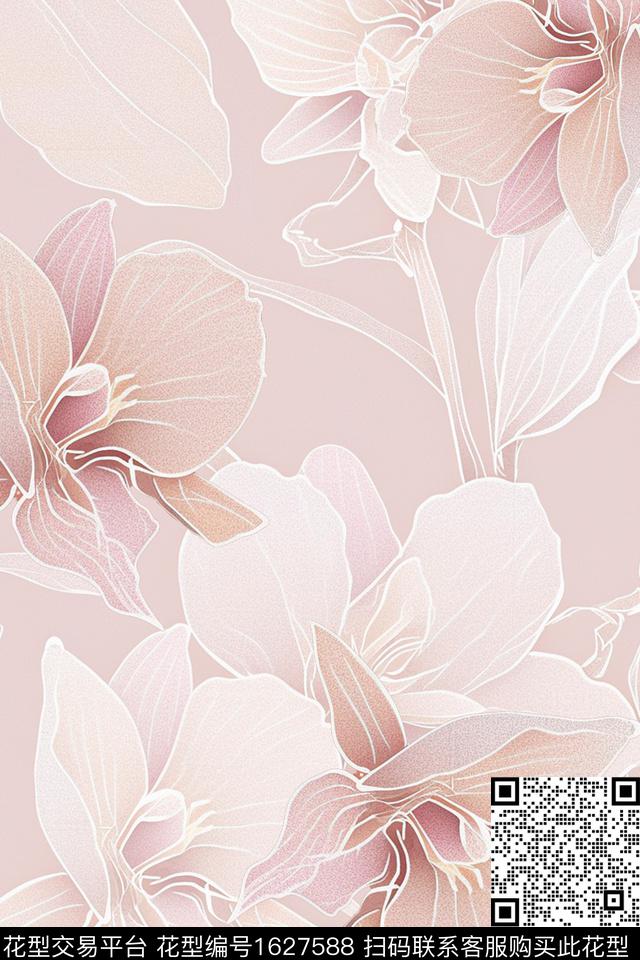线条花花卉春夏华亿平台数码印花华亿平台下载（图片编号: 1627588） - 瓦栏（Walan）