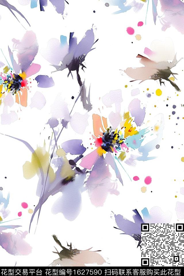 花卉水彩花卉抽象花卉数码印花华亿平台下载（图片编号: 1627590） - 瓦栏（Walan）