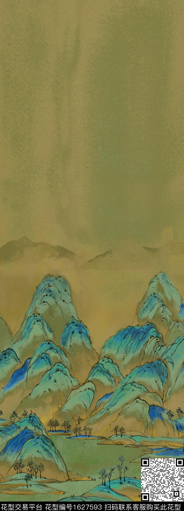 中国风定位花国画数码印花华亿平台下载（图片编号: 1627593） - 瓦栏（Walan）