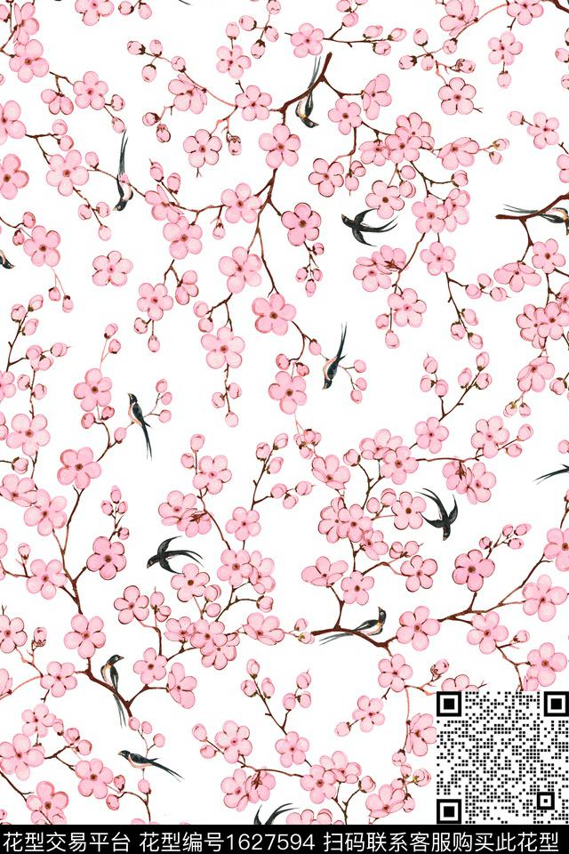 中国风梅花国画数码印花华亿平台下载（图片编号: 1627594） - 瓦栏（Walan）