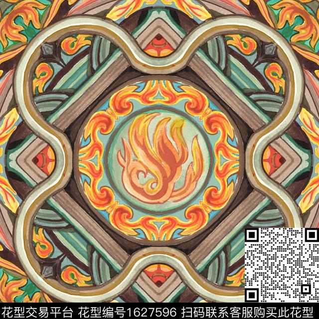 中国风围巾传统纹样数码印花华亿平台下载（图片编号: 1627596） - 瓦栏（Walan）