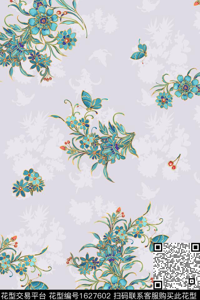 影花中国风国画数码印花华亿平台下载（图片编号: 1627602） - 瓦栏（Walan）