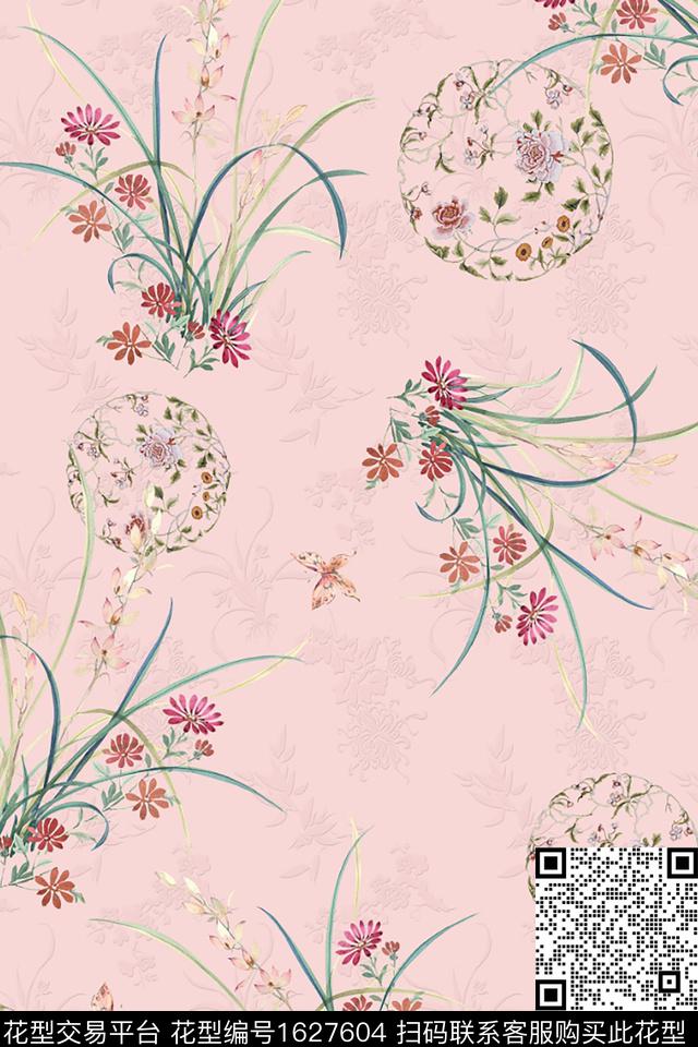 中国风兰花国画数码印花华亿平台下载（图片编号: 1627604） - 瓦栏（Walan）