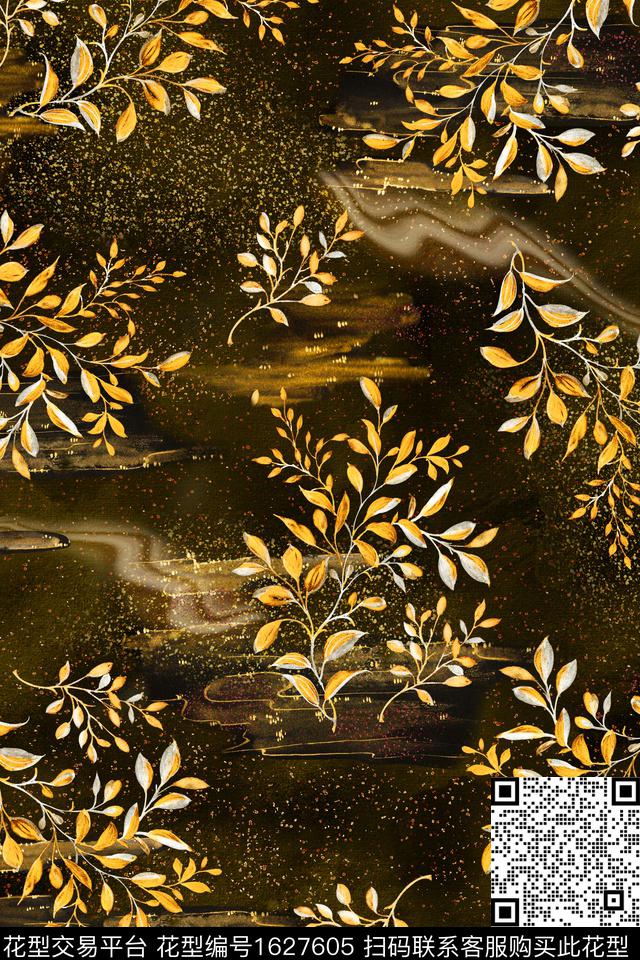 中国风奢华黑底花卉数码印花华亿平台下载（图片编号: 1627605） - 瓦栏（Walan）