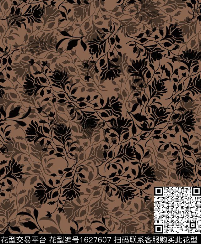 花卉剪影秋冬华亿平台数码印花华亿平台下载（图片编号: 1627607） - 瓦栏（Walan）