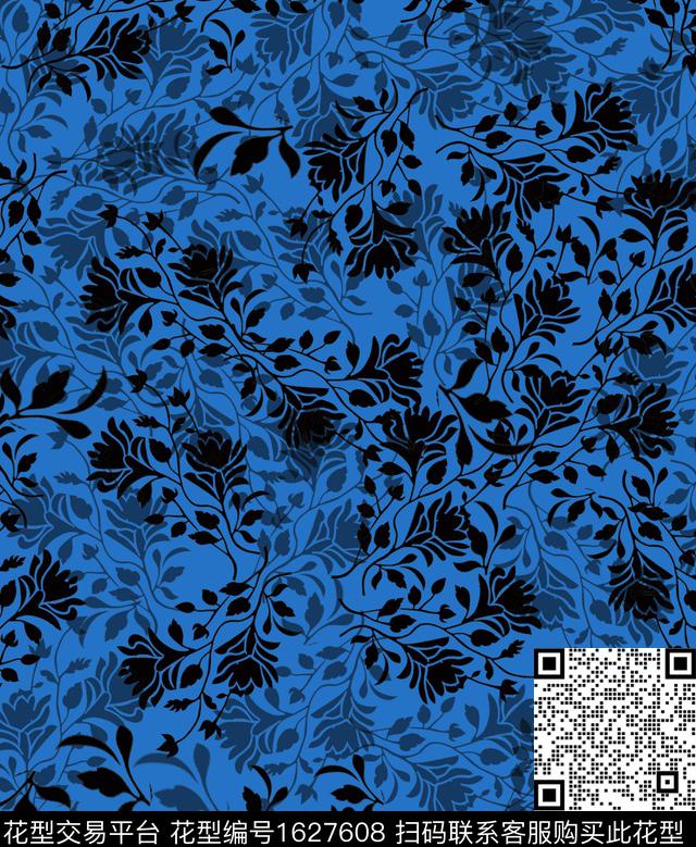 小碎花连衣裙蓝色传统印花华亿平台下载（图片编号: 1627608） - 瓦栏（Walan）