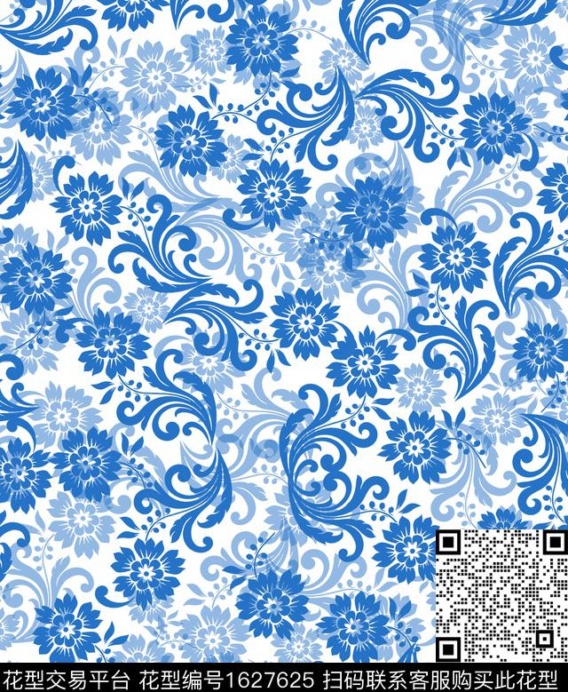 黑底花卉家纺小碎花传统印花华亿平台下载（图片编号: 1627625） - 瓦栏（Walan）