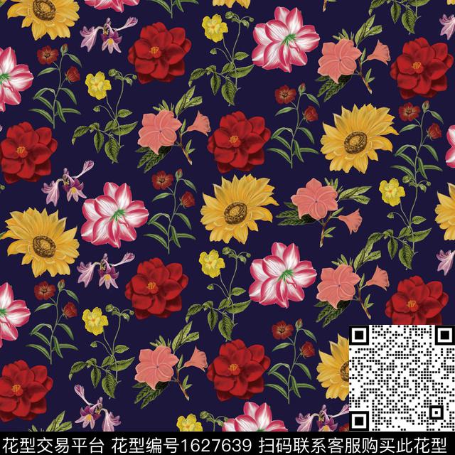 复古男装满版花花卉数码印花华亿平台下载（图片编号: 1627639） - 瓦栏（Walan）