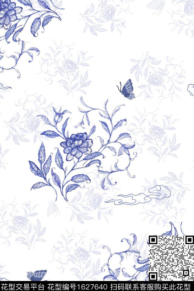 中国风手绘传统纹样数码印花华亿平台下载（图片编号: 1627640） - 瓦栏（Walan）