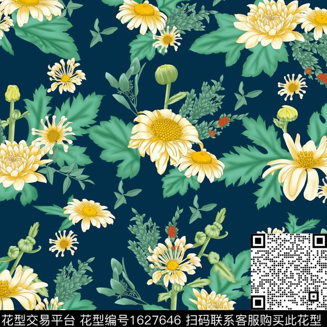 花卉向日葵数码印花华亿平台下载（图片编号: 1627646） - 瓦栏（Walan）