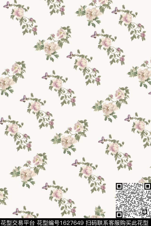 小碎花手绘清爽底花卉数码印花华亿平台下载（图片编号: 1627649） - 瓦栏（Walan）