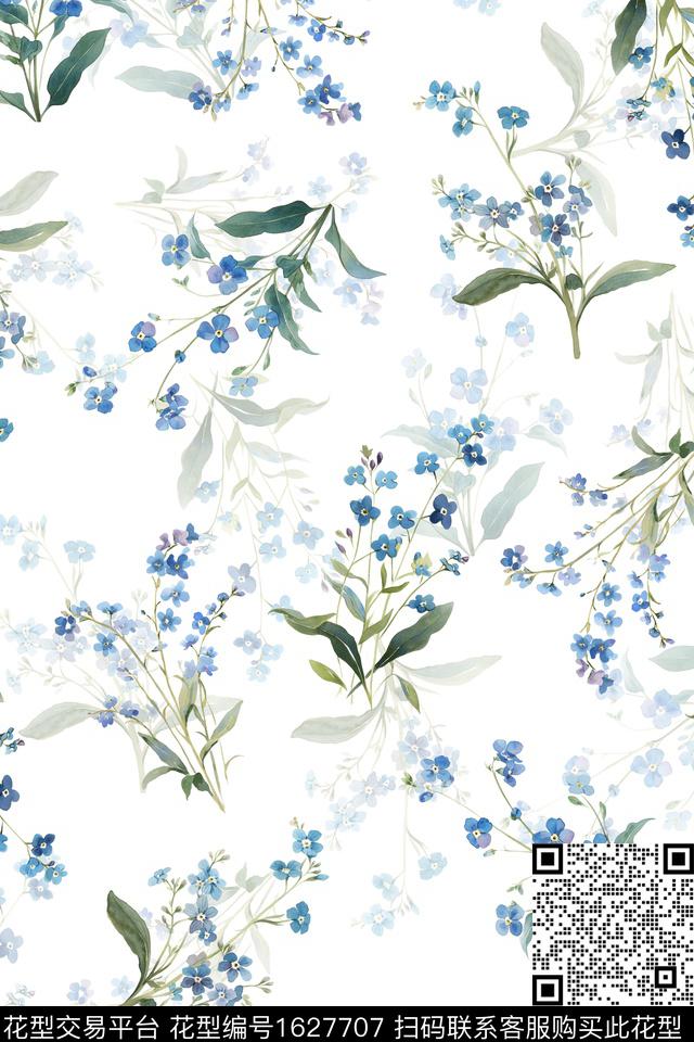 水彩花卉花卉白底花数码印花华亿平台下载（图片编号: 1627707） - 瓦栏（Walan）