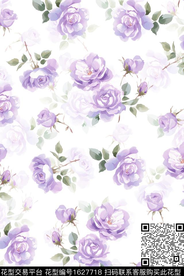 花卉水彩花卉白底花数码印花华亿平台下载（图片编号: 1627718） - 瓦栏（Walan）